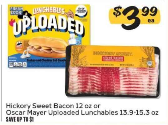 Hickory Sweet Bacon or Oscar Mayer Uploaded Lunchables