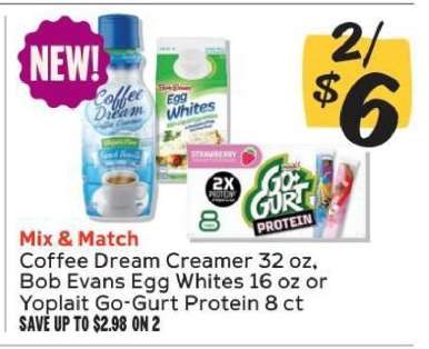 Coffee Dream Creamer, Bob Evans Egg Whites, Yoplait Go-Gurt Protein
