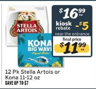 12 Pk Stella Artois or Kona 11-12 oz
