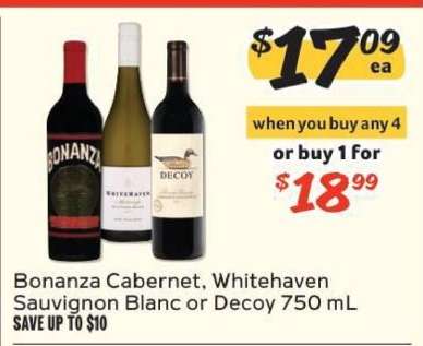 Bonanza Cabernet, Whitehaven Sauvignon Blanc or Decoy