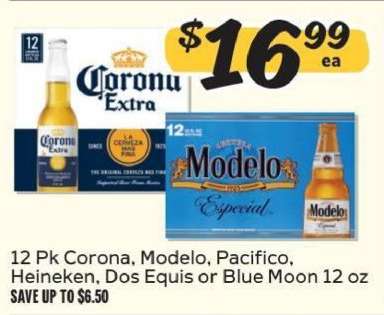 12 Pk Corona, Modelo, Pacifico, Heineken, Dos Equis or Blue Moon 12 oz