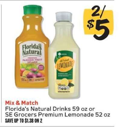 Florida's Natural Drinks or SE Grocers Premium Lemonade