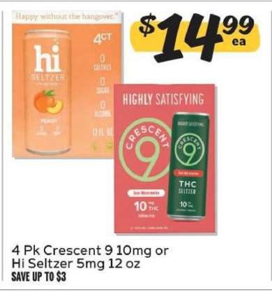 4 Pk Crescent 9 10mg or Hi Seltzer 5mg 12 oz