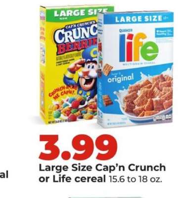 Large Size Cap'n Crunch or Life Cereal