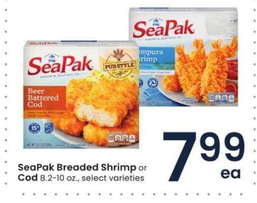 SeaPak Breaded Shrimp or Cod