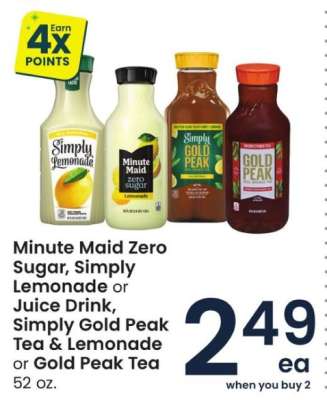 Minute Maid Zero Sugar, Simply Lemonade or Juice Drink, Simply Gold Peak Tea & Lemonade or Gold Peak Tea