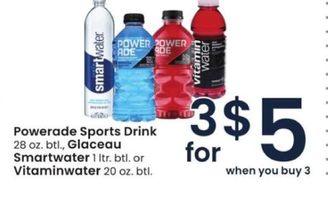 Powerade Sports Drink, Glaceau Smartwater, or Vitaminwater