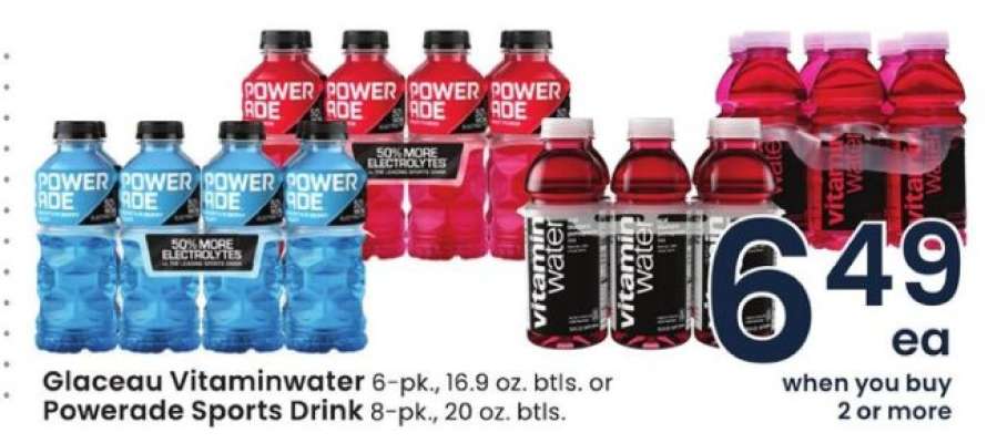 Glaceau Vitaminwater 6-pk, 16.9 oz. btls. or Powerade Sports Drink 8-pk, 20 oz. btls.