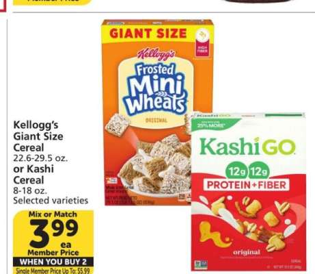Kellogg's Giant Size Cereal or Kashi Cereal