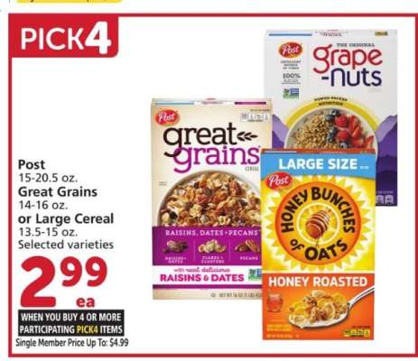 Post Great Grains or Large Cereal