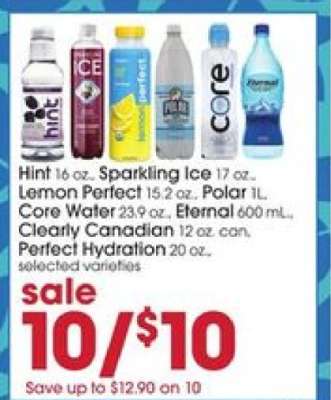 Hint, Sparkling Ice, Lemon Perfect, Polar, Core Water, Eternal, Clearly Canadian, Perfect Hydration