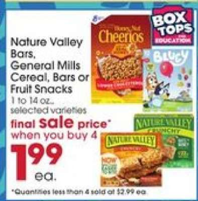 Nature Valley Bars, General Mills Cereal, Bars or Fruit Snacks