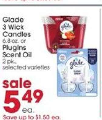 Glade 3 Wick Candles or Plugins Scent Oil