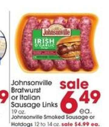 Johnsonville Bratwurst or Italian Sausage Links