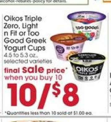 Oikos Triple Zero, Light n Fit or Too Good Greek Yogurt Cups