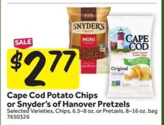 Cape Cod Potato Chips or Snyder's of Hanover Pretzels