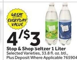Stop & Shop Seltzer 1 Liter