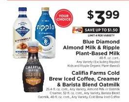 Blue Diamond Almond Milk & Ripple Plant-Based Milk