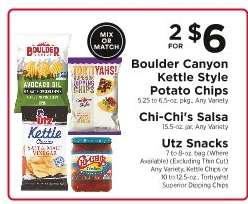 Boulder Canyon Kettle Style Potato Chips, Chi-Chi’s Salsa, Utz Snacks