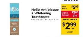 Hello Antiplaque + Whitening Toothpaste