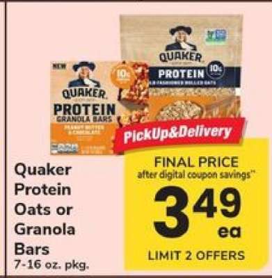 Quaker Protein Oats or Granola Bars
