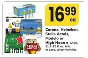 Corona, Heineken, Stella Artois, Modelo or High Noon