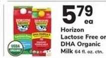 Horizon Lactose Free or DHA Organic Milk
