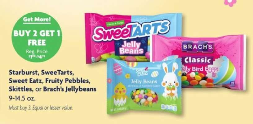 Starburst, SweeTarts, Sweet Eatz, Fruity Pebbles, Skittles, or Brach’s Jellybeans