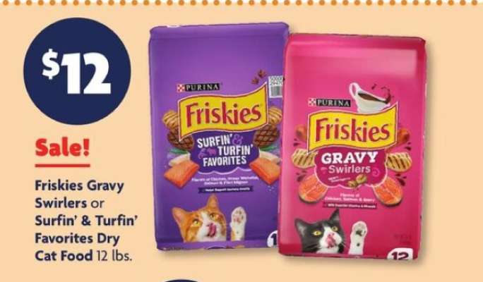 Friskies Gravy Swirlers or Surfin’ & Turfin’ Favorites Dry Cat Food