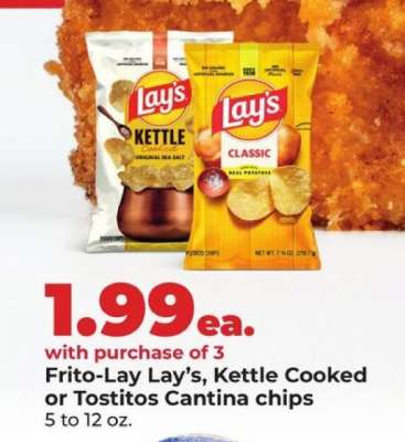 Frito-Lay Lay’s, Kettle Cooked or Tostitos Cantina chips