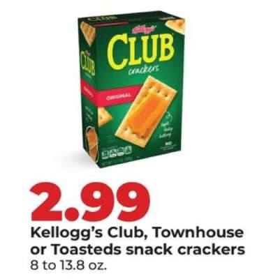 Kellogg’s Club, Townhouse or Toasteds snack crackers