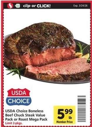 USDA Choice Boneless Beef Chuck Steak