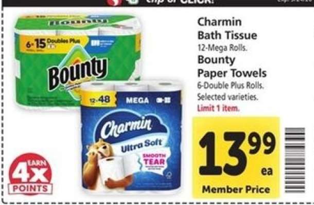 Charmin Bath Tissue, Bounty Paper Towels