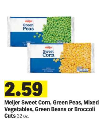 Meijer Sweet Corn, Green Peas, Mixed Vegetables, Green Beans or Broccoli Cuts