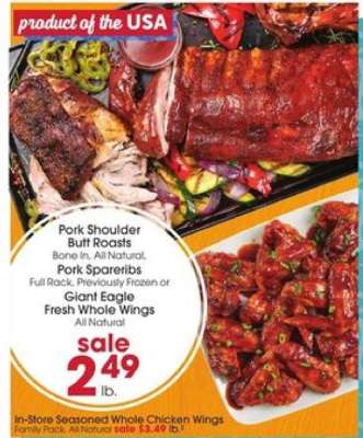 Pork Shoulder Butt Roasts, Pork Spareribs, Giant Eagle Fresh Whole Wings