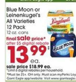 Blue Moon or Leinenkugel's All Varieties