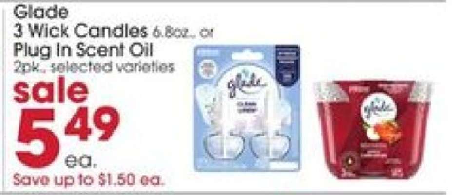 Glade 3 Wick Candles or Plug In Scent Oil