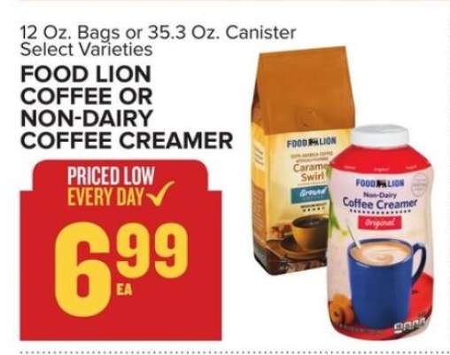 FOOD LION COFFEE OR NON-DAIRY COFFEE CREAMER
