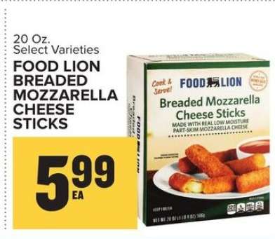 FOOD LION BREADED MOZZARELLA CHEESE STICKS