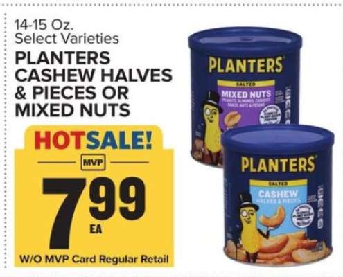 Planters Cashew Halves & Pieces or Mixed Nuts