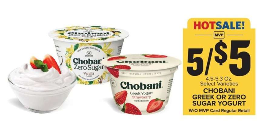 Chobani Greek or Zero Sugar Yogurt