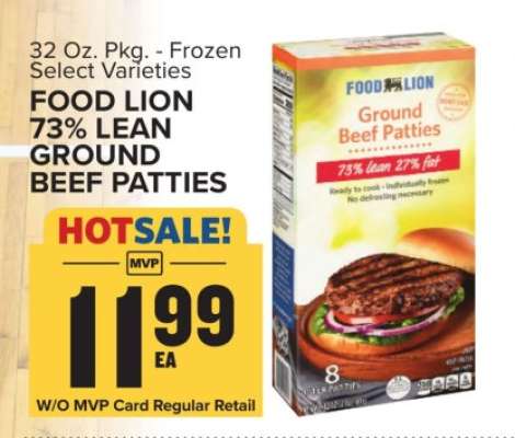FOOD LION 73% LEAN GROUND BEEF PATTIES