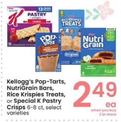 Kellogg’s Pop-Tarts, NutriGrain Bars, Rice Krispies Treats, or Special K Pastry Crisps