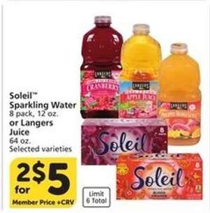 Soleil™ Sparkling Water or Langers Juice