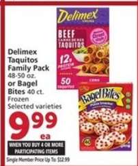 Delimex Taquitos Family Pack or Bagel Bites