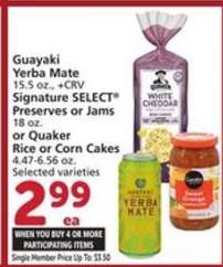 Guayaki Yerba Mate, Signature SELECT Preserves or Jams, or Quaker Rice or Corn Cakes