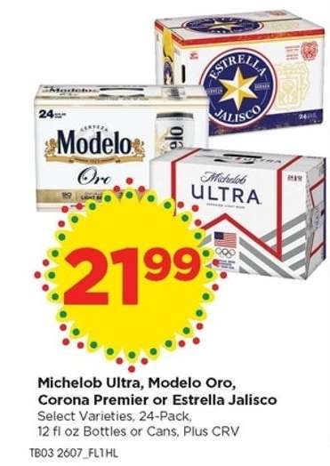 Michelob Ultra, Modelo Oro, Corona Premier or Estrella Jalisco