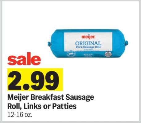Meijer Breakfast Sausage Roll, Links or Patties