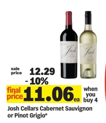 Josh Cellars Cabernet Sauvignon or Pinot Grigio