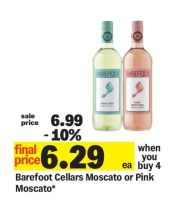 Barefoot Cellars Moscato or Pink Moscato